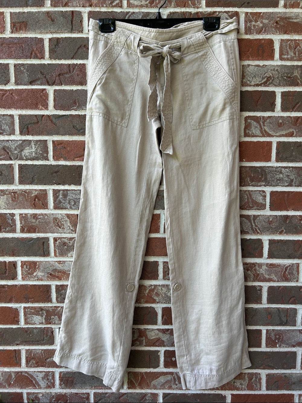 Juicy Couture Women's Light Beige Wide Leg Linen Pants